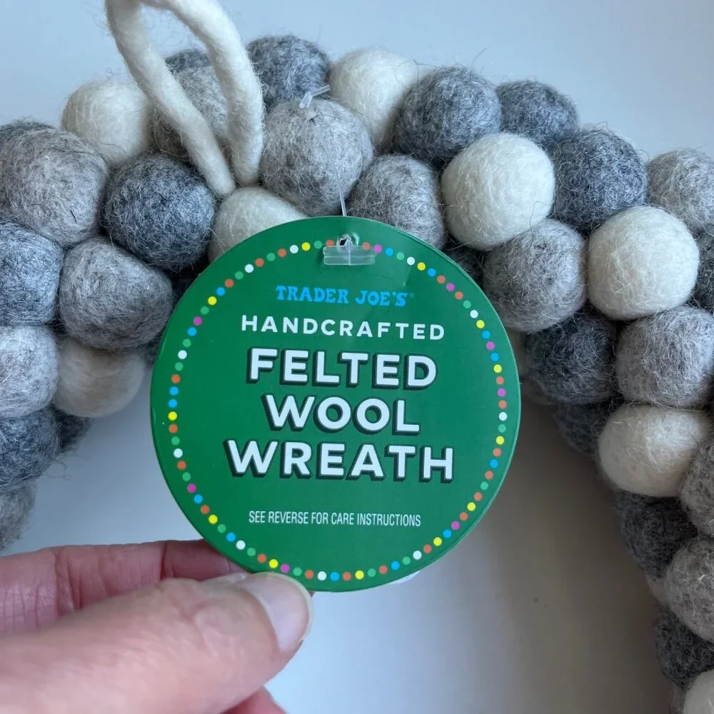 NWT Trader Joe's Felted Wool Wreath in Neutral Grays
